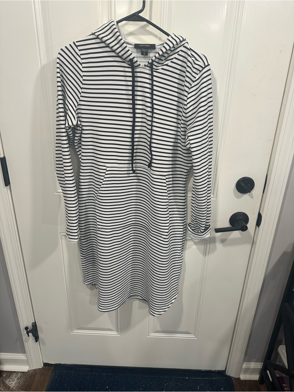 Karen Kane Black and White Striped Hoodie Dress